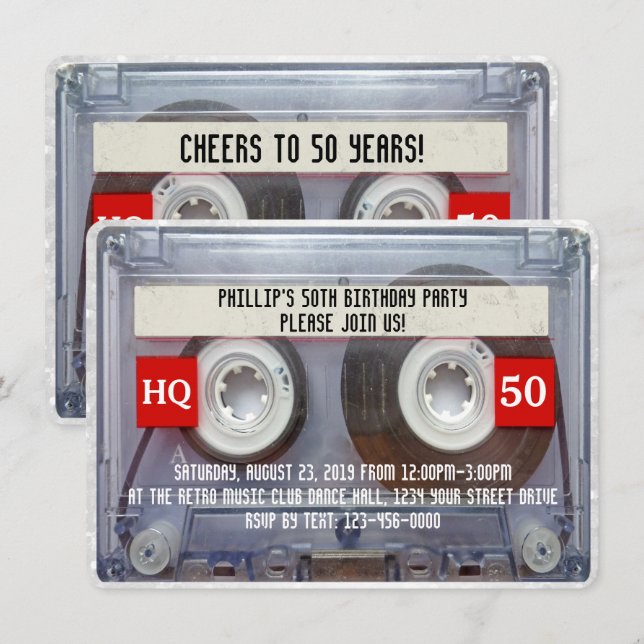 80s Cassette Mixtape 50th Birthday Party Invitation (Front/Back)
