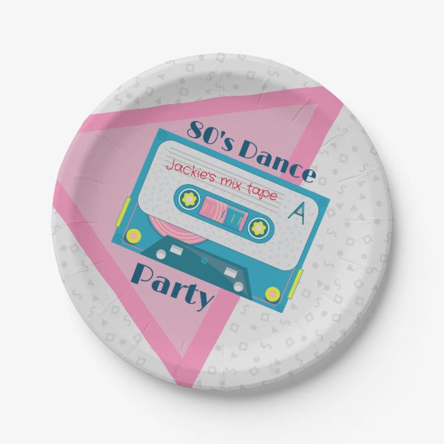 80s cassette Paper Plates, 9" Square Paper Plate (Front)