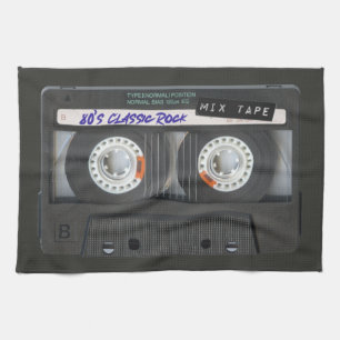 80s Cassette Tape Black Vintage Mix Tape  Tea Towel