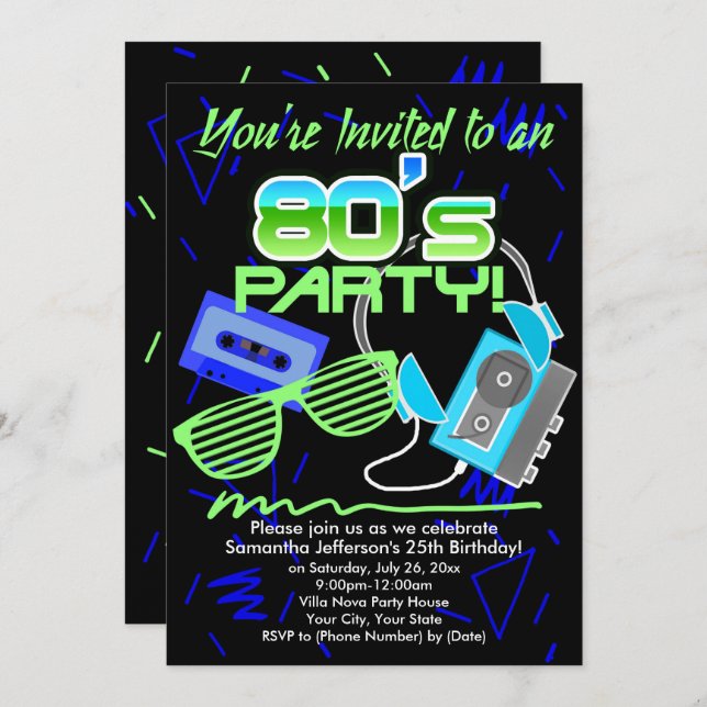 80s Cassette Tape Party Invitation (Front/Back)