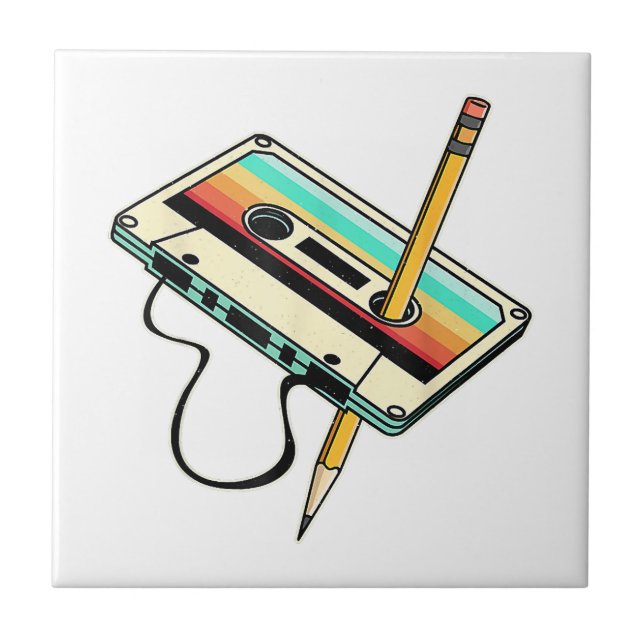 80s Cassette Tape Pencil 1980s Retro Vintage Throw Ceramic Tile (Front)