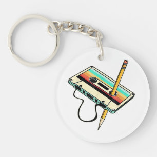 80s Cassette Tape Pencil 1980s Retro Vintage Throw Key Ring