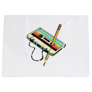 80s Cassette Tape Pencil 1980s Retro Vintage Throw Large Gift Bag