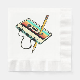 80s Cassette Tape Pencil 1980s Retro Vintage Throw Napkin