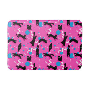 80s Cats Black Pink Geometric Memphis Pattern Bath Mat