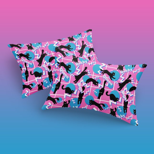 80s Cats Name Pink Geometric Memphis Pattern Pillowcase (Creator Uploaded)