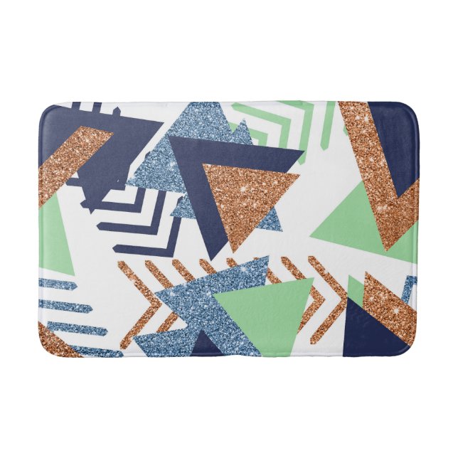80s Colour Abstract | Navy Rose Gold Mint 90s Bath Mat (Front)