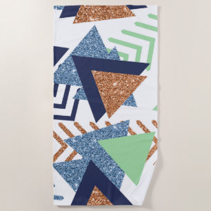 80s Colour Abstract   Navy Rose Gold Mint 90s Beach Towel