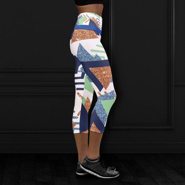 80s Colour Abstract | Navy Rose Gold Mint 90s Capri Leggings (Creator Uploaded)