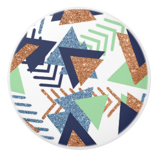 80s Colour Abstract   Navy Rose Gold Mint 90s Ceramic Knob