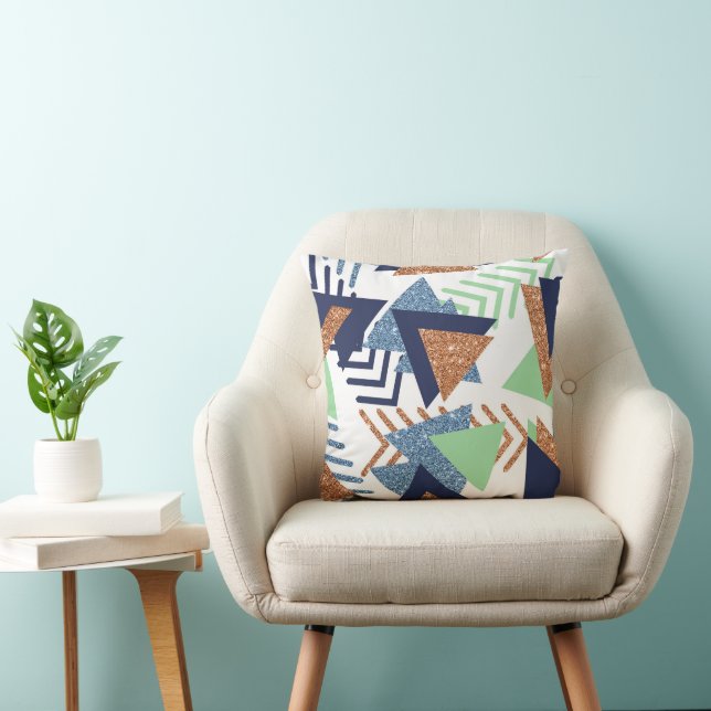 80s Colour Abstract | Navy Rose Gold Mint 90s Cushion (Chair)