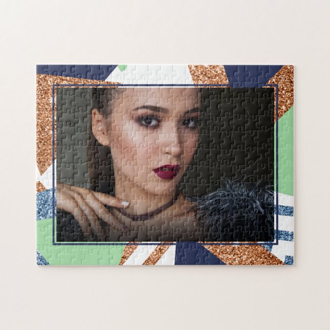 80s Colour Abstract | Navy Rose Gold Mint 90s Phot Jigsaw Puzzle (Horizontal)