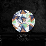 80s Colour Abstract | Navy Rose Gold Mint 90s Round Clock<br><div class="desc">#abstractart Frisky, playful modern contemporary geometric abstract pop-art in a funky bold pastel princess blue, coral, lime green, and ultra-violet purple from the trippy Living Coral palette celebrating the 1990s and 1980s with totally awesome retro graphics. The random Memphis-style of the 80s and 90s included seamless patterns of zigzags and...</div>