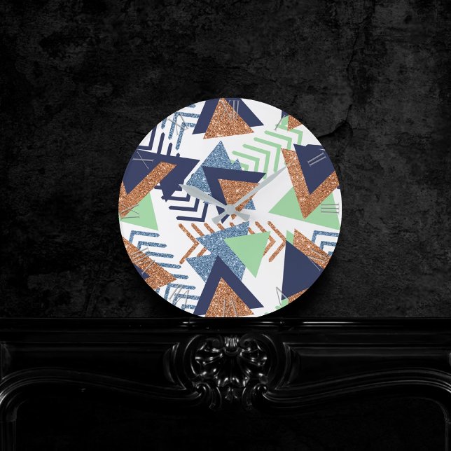 80s Colour Abstract | Navy Rose Gold Mint 90s Round Clock (Creator Uploaded)