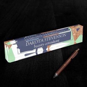 80s Colour Abstract   Navy Rose Gold Mint Branding Nameplate