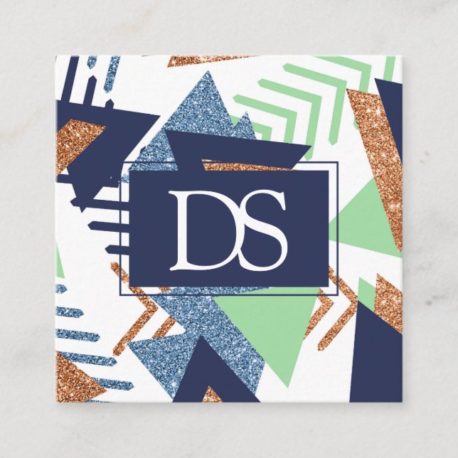 80s Colour Abstract | Navy Rose Gold Mint Custom Calling Card (Front)