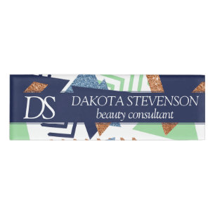 80s Colour Abstract Navy Rose Gold Mint Custom Name Tag