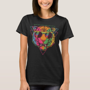 80s colourful tiger triangle neon design retro T-Shirt