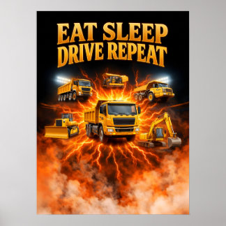 80s Construction Truck Art Poster