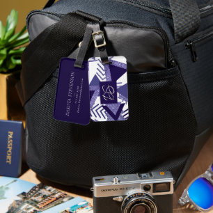 80s Cool Abstract   Purple Passion Shapes Monogram Luggage Tag