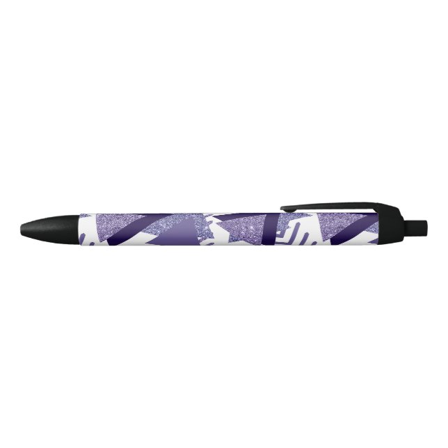 80s Cool Abstract | Purple Passion Shapes Pattern Black Ink Pen (Top)
