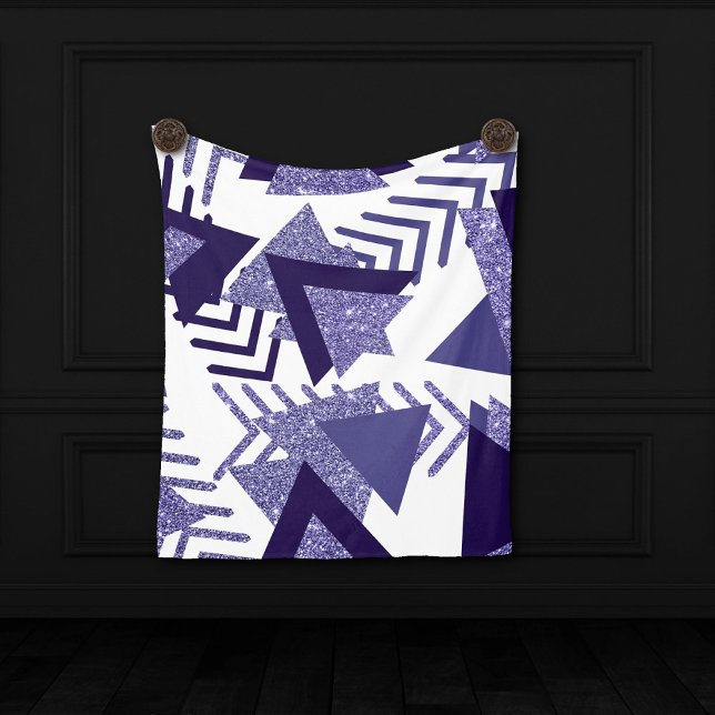 80s Cool Abstract | Purple Passion Shapes Pattern Fleece Blanket (Creator Uploaded)