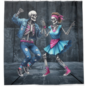80s Dance Party Skeletons Shower Curtain