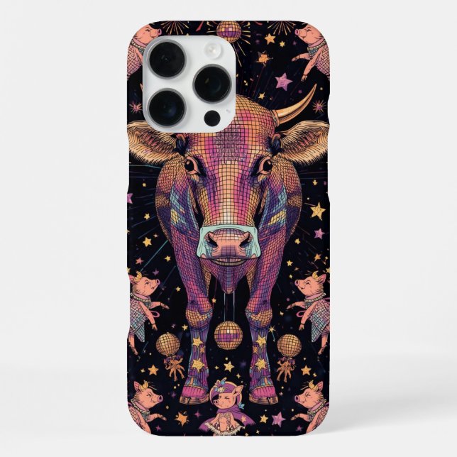80s Disco Party Surreal Cow & Flying Pigs Funny  iPhone Case (Back)