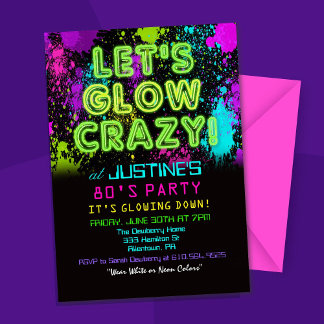 80's Eighties Glow Party Birthday Invitation