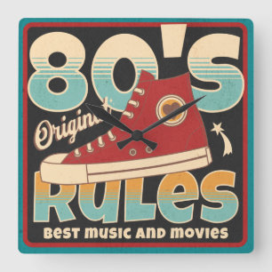 80s eighties vintage colours shoes retro square wall clock