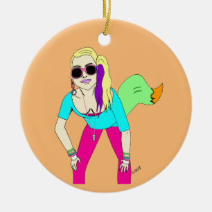 80s foxy girl ceramic ornament