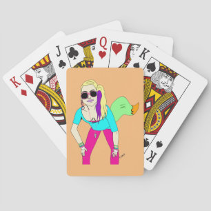 80s foxy girl playing cards