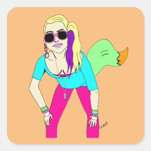 80s foxy girl square sticker