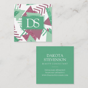 80s Fresh Abstract Pink and Green Shape Monogram Calling Card