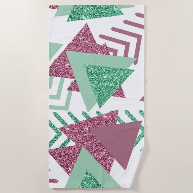 80s Fresh Abstract | Pink and Green Shapes Pattern Beach Towel (Front)
