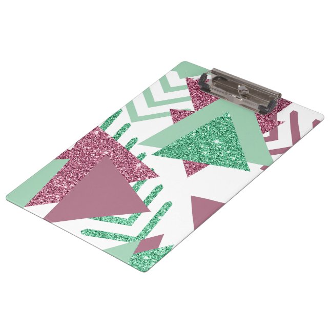 80s Fresh Abstract | Pink and Green Shapes Pattern Clipboard (Angled)