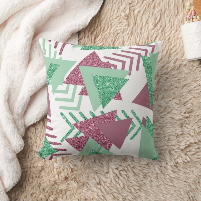 80s Fresh Abstract | Pink and Green Shapes Pattern Cushion (Blanket)