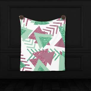80s Fresh Abstract Pink and Green Shapes Pattern Fleece Blanket