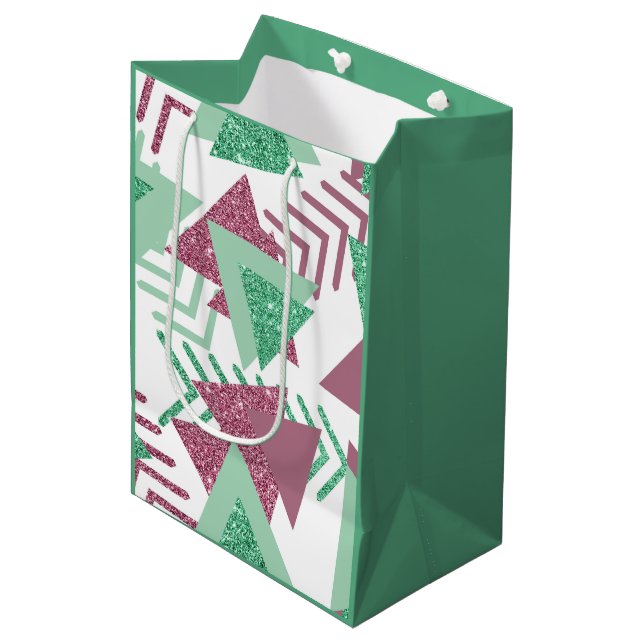 80s Fresh Abstract | Pink and Green Shapes Pattern Medium Gift Bag (Front Angled)