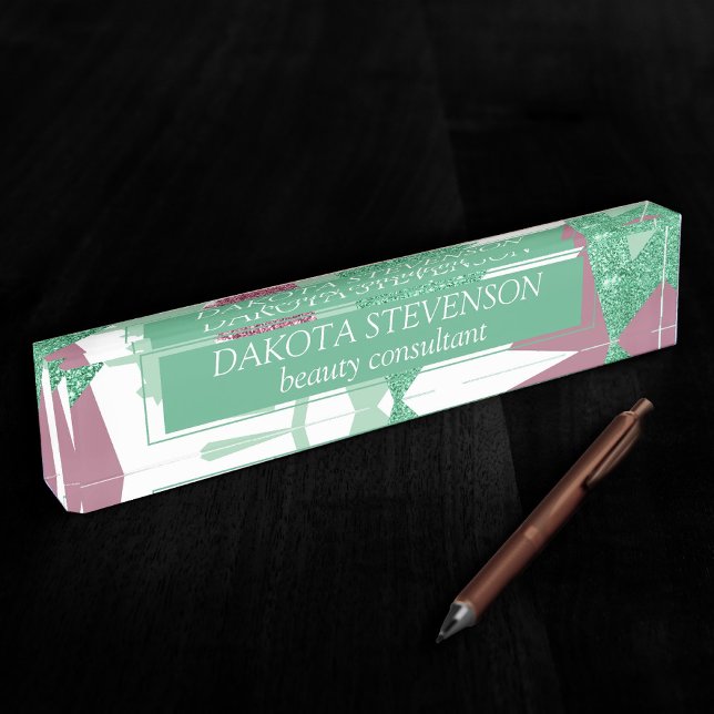 80s Fresh Abstract | Pink and Green Shapes Pattern Nameplate (Creator Uploaded)