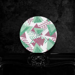80s Fresh Abstract | Pink and Green Shapes Pattern Round Clock<br><div class="desc">#abstractart Girly feminine watermelon inspired modern contemporary geometric abstract pop-art in a playful neo mint green, cassis pinkish purple, and sage green palette celebrating the 1990s and 1980s with totally awesome retro graphics. The random Memphis-style of the 80s and 90s included seamless patterns of zigzags and triangle shapes in bright...</div>