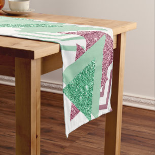 80s Fresh Abstract Pink and Green Shapes Pattern Short Table Runner