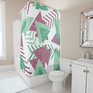 80s Fresh Abstract   Pink and Green Shapes Pattern Shower Curtain