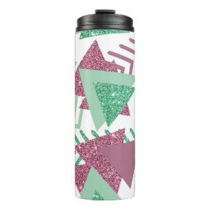80s Fresh Abstract   Pink and Green Shapes Pattern Thermal Tumbler