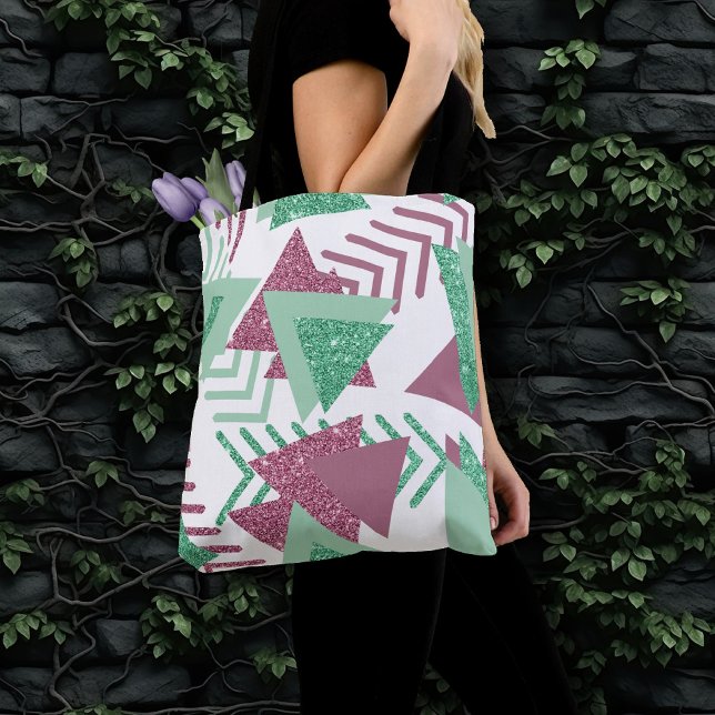 80s Fresh Abstract | Pink and Green Shapes Pattern Tote Bag (Creator Uploaded)