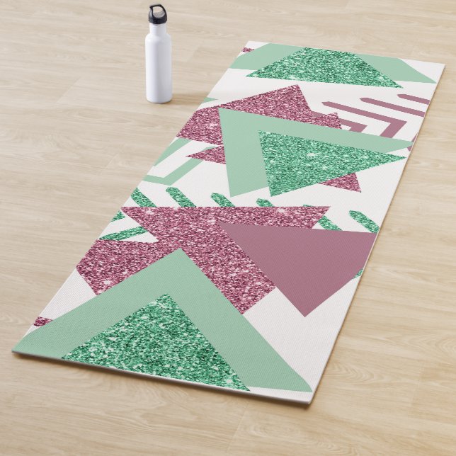 80s Fresh Abstract | Pink and Green Shapes Pattern Yoga Mat (In Situ)