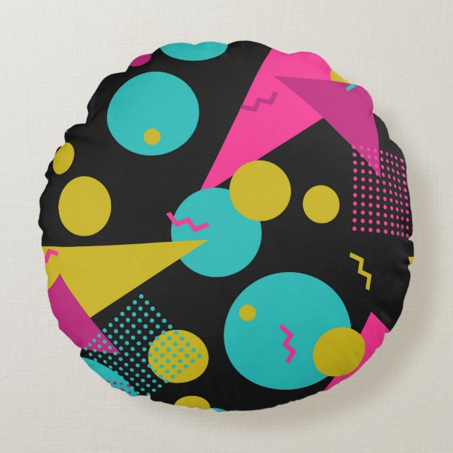 80s geometric seamless pattern with memphis elemen round cushion (Front)