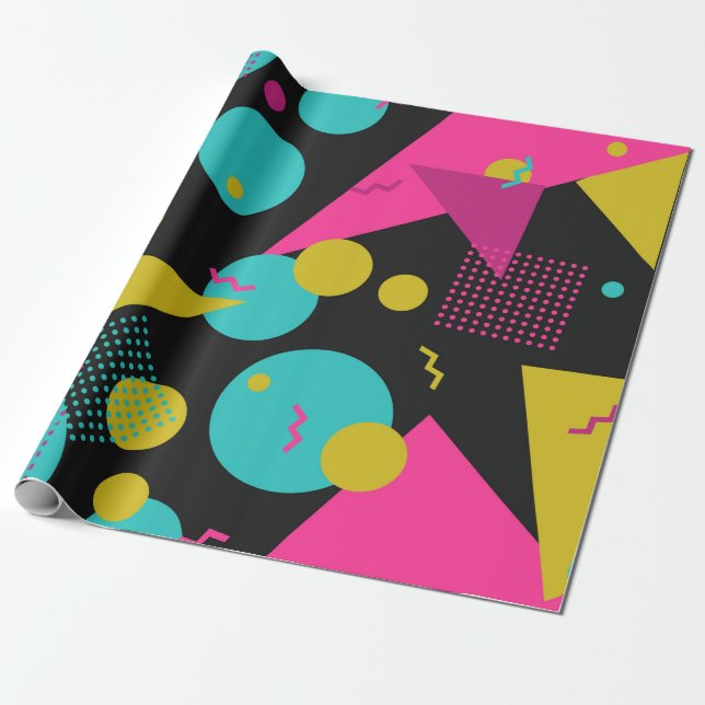 80s geometric seamless pattern with memphis elemen wrapping paper (Unrolled)