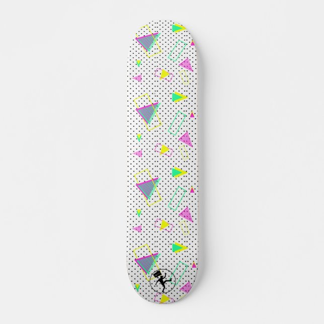 80s Graphic Geometric Design Retro Vintage Polka Skateboard (Front)