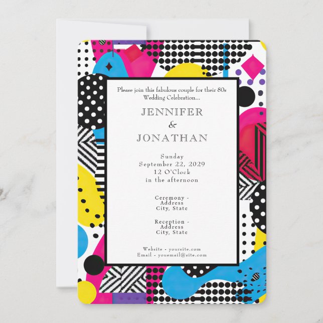 80s Graphics Retro Pattern Wedding Invitation (Front)